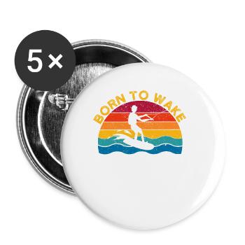 Born To Wake Retro Style Wakeboard Vintage - Buttons klein 25 mm (5er Pack) - Weiß - Vorne