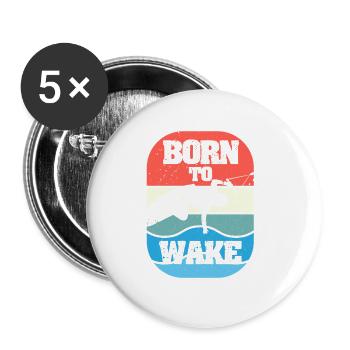 Born To Wake Retro Style Wakeboard Vintage - Buttons klein 25 mm (5er Pack) - Weiß - Vorne