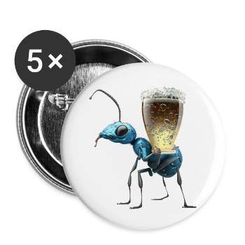 Ant transporte de la bière - Lot de 5 petits badges (25 mm) - blanc - Devant