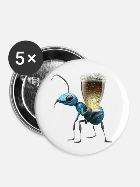 Ameise trägt Bier - Buttons klein 25 mm (5er Pack) - Weiß
