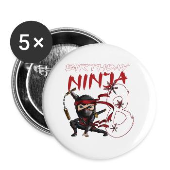 8 Anniversaire Ninja Arts Martiaux Arts Martiaux Ninja - Lot de 5 petits badges (25 mm) - blanc - Devant