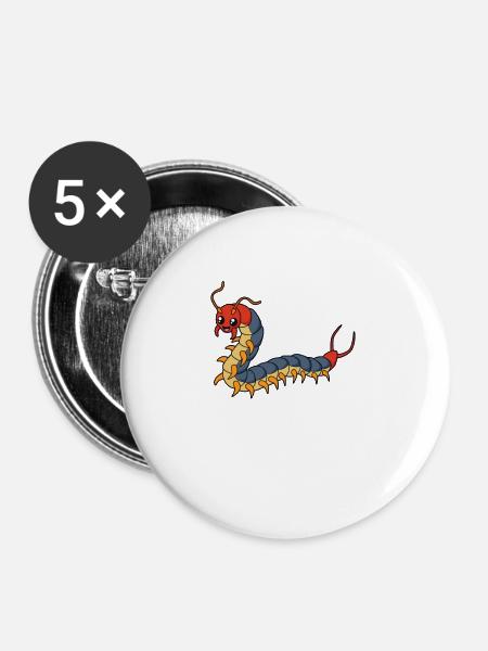 Kawaii Tausendfüßer - Buttons klein 25 mm (5er Pack) - Weiß