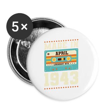 80. Geburtstag April Jahrgang 1943 Geschenkidee - Buttons klein 25 mm (5er Pack) - Weiß - Vorne