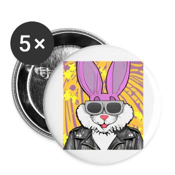 Lapin cool - Lot de 5 petits badges (25 mm) - blanc - Devant