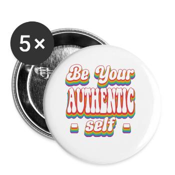 Sei dein authentisches Selbst - Pride Rainbow LGBTQ+ - Buttons klein 25 mm (5er Pack) - Weiß - Vorne
