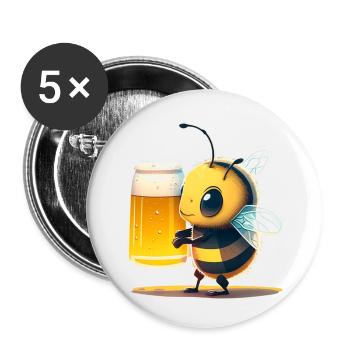 Funny and cute bee with beer - Buttons small 1''/25 mm (5-pack) - white - Front
