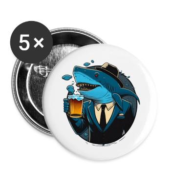 Cool business shark with beer. Funny and creative - Buttons small 1''/25 mm (5-pack) - white - Front