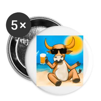 Bull with sunglasses and beer on the golden beach - Buttons small 1''/25 mm (5-pack) - white - Front