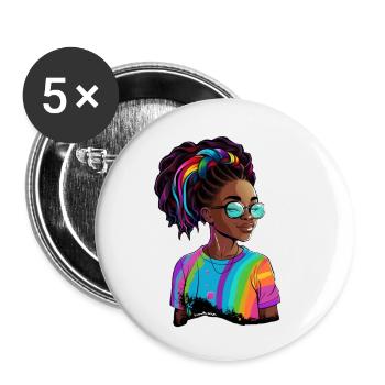 Colorful Dreadlocks and Rainbow T-Shirt - Buttons small 1''/25 mm (5-pack) - white - Front