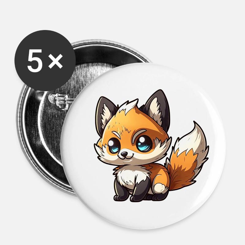 Süßes Baby Fuchs Chibi - Buttons klein 25 mm (5er Pack) - Weiß