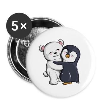 Polar bear penguin cuddle hugs penguins - Buttons small 1''/25 mm (5-pack) - white - Front