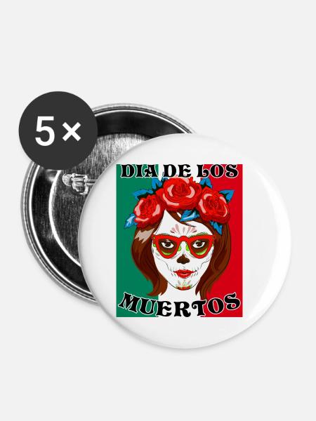 DIA DE LOS MUERTOS - Buttons klein 25 mm (5er Pack) - Weiß