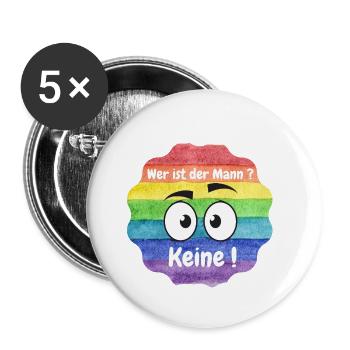 Wer ist der Mann in der Beziehung, Lesbian, CSD - Buttons klein 25 mm (5er Pack) - Weiß - Vorne