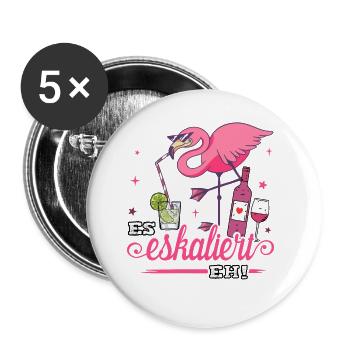 Es eskaliert eh Damen Shirt Flamingo Malle Outfit - Buttons klein 25 mm (5er Pack) - Weiß - Vorne