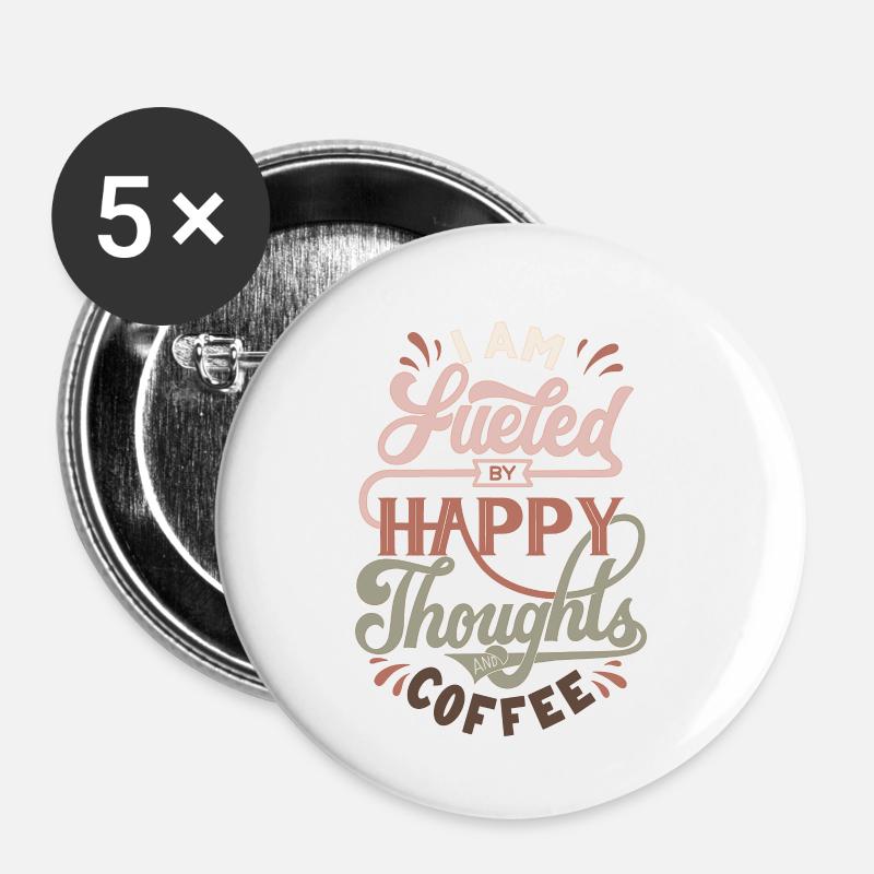 Happy Thoughts and Coffee - Buttons small 1''/25 mm (5-pack) - white