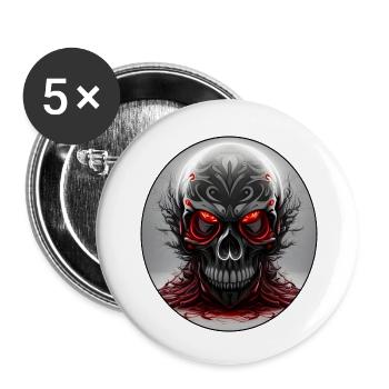Darkside Design - Schädel Kunst 2 - Buttons klein 25 mm (5er Pack) - Weiß - Vorne