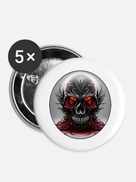 Darkside Design - Schädel Kunst 2 - Buttons klein 25 mm (5er Pack) - Weiß