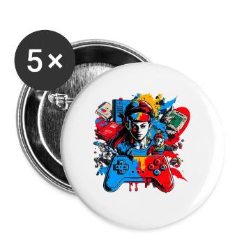 Retro Arcade Game Videospiel für Gamer - Buttons klein 25 mm (5er Pack) - Weiß - Vorne