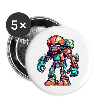 Roboter in bunt in futuristischer Rüstung - Buttons klein 25 mm (5er Pack) - Weiß - Vorne