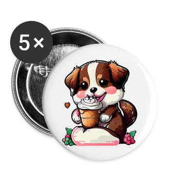 Le bonheur avec un chien - Lot de 5 petits badges (25 mm) - blanc - Devant