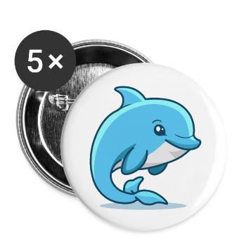 Illustration de dauphin mignon - Lot de 5 petits badges (25 mm) - blanc - Devant
