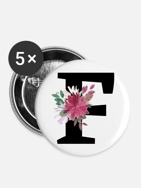 Buchstabe f blumig - Buttons klein 25 mm (5er Pack) - Weiß