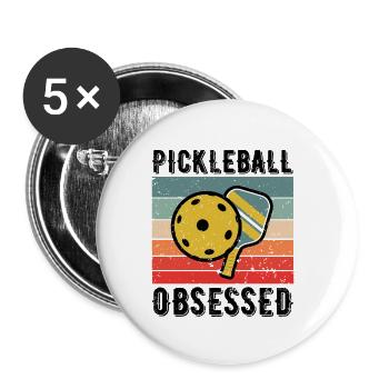 Pickleball obsédé par Drôle Pickleball Lover - Lot de 5 petits badges (25 mm) - blanc - Devant