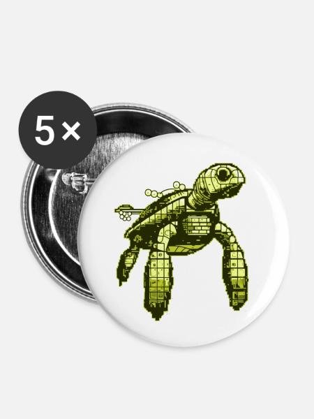 Videospiel 8 Bit Schildkröte - Buttons klein 25 mm (5er Pack) - Weiß