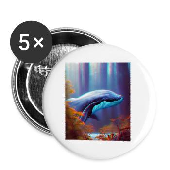 Blue whale soaring through the forest Surrealism - Buttons small 1''/25 mm (5-pack) - white - Front