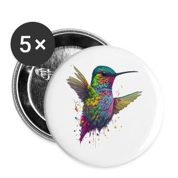 Color Explosion Hummingbird Artwork - Buttons small 1''/25 mm (5-pack) - white - Front