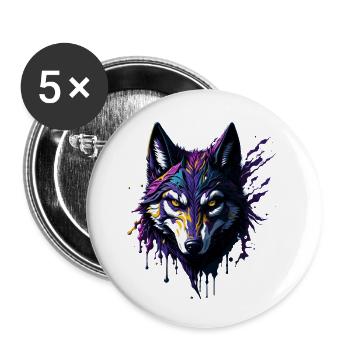 Kunst Pop Art Wolf - Buttons klein 25 mm (5er Pack) - Weiß - Vorne