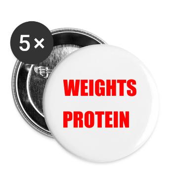 Poids lourds et shakes protéinés - Lot de 5 petits badges (25 mm) - blanc - Devant