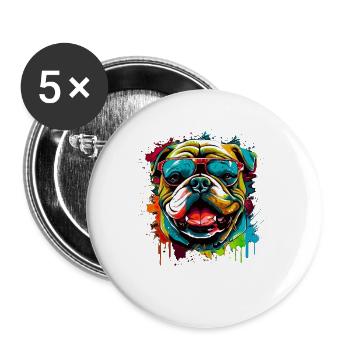 Niedliche Englische Bulldogge - Buttons klein 25 mm (5er Pack) - Weiß - Vorne