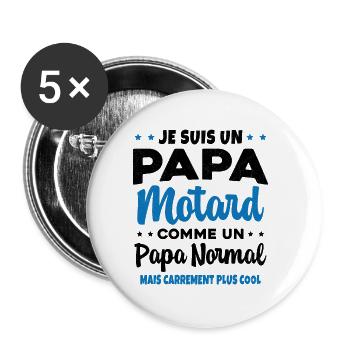 Homme Papa Motard Humour Cadeau motocycliste - Lot de 5 petits badges (25 mm) - blanc - Devant
