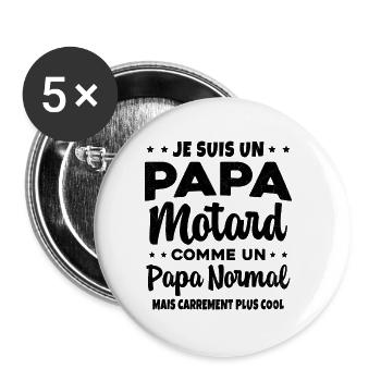 Homme Papa Motard Humour Cadeau motocycliste - Lot de 5 petits badges (25 mm) - blanc - Devant