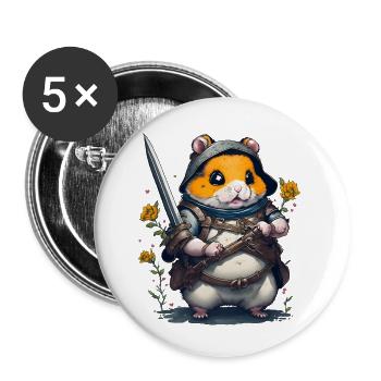Hamster ninja héros du jardin - Lot de 5 petits badges (25 mm) - blanc - Devant