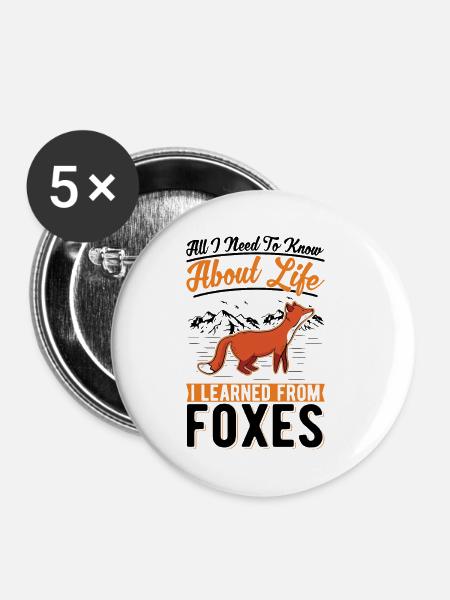 Fuchs Geschenk Rotfuchs - Buttons klein 25 mm (5er Pack) - Weiß