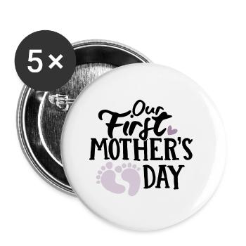 Premier bébé de la fête des mères - Lot de 5 petits badges (25 mm) - blanc - Devant