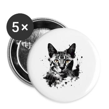 Bengal cat in black and white abstract art - Buttons small 1''/25 mm (5-pack) - white - Front
