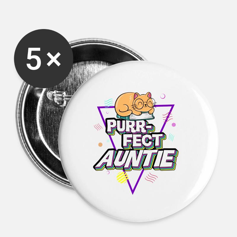 Fait ronronnant Tante 2 - Lot de 5 petits badges (25 mm) - blanc