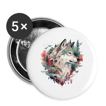 Wolf Wolfskopf Natur Wildnis Wald Bäume Kunst - Buttons klein 25 mm (5er Pack) - Weiß - Vorne