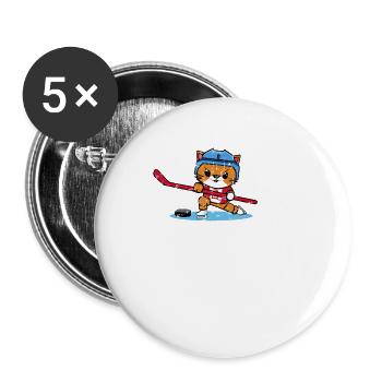 Cat playing ice hockey Funny kawaii design - Buttons small 1''/25 mm (5-pack) - white - Front