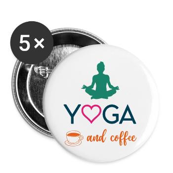 Yoga et café - Lot de 5 petits badges (25 mm) - blanc - Devant