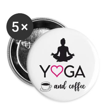 Yoga et café - Lot de 5 petits badges (25 mm) - blanc - Devant