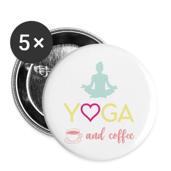 Yoga et café - Lot de 5 petits badges (25 mm) - blanc - Devant