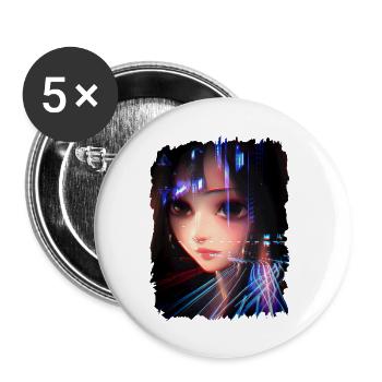 Anime Girl City Lights - Buttons small 1''/25 mm (5-pack) - white - Front