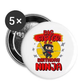 Big Sister Of The Birthday Ninja Party Decoration - Buttons klein 25 mm (5er Pack) - Weiß - Vorne