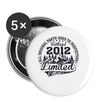 Jahrgang 2012 Vintage Retro Jubiläum - Buttons klein 25 mm (5er Pack) - Weiß - Vorne