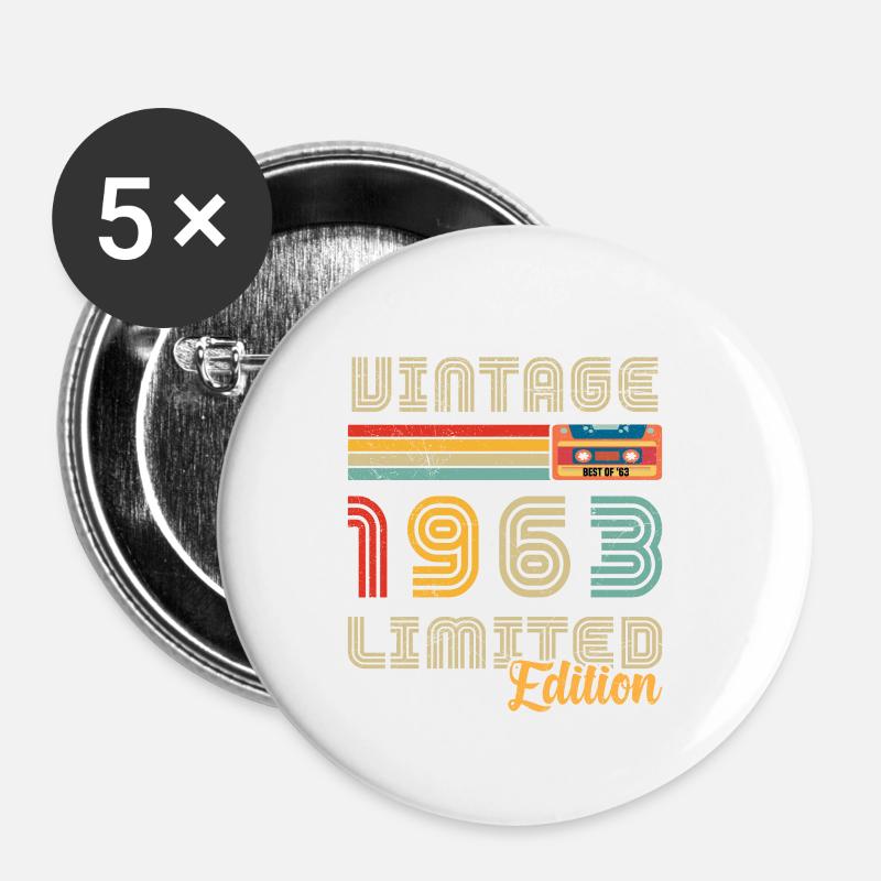 1963 Vintage Vintage Retro Jubiläum - Buttons klein 25 mm (5er Pack) - Weiß
