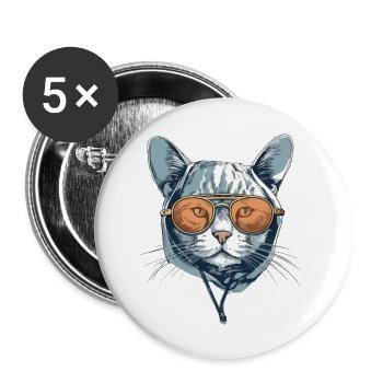 Die Katze mit Brille - Buttons klein 25 mm (5er Pack) - Weiß - Vorne